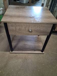 lot 146 image: Wood Grain Nightstand with Drawer and Storage Shelf