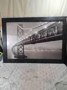 lot 163 image: San Francisco Bay Bridge Night Cityscape Framed Wall Art