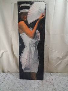 lot 176 image: Decorative Canvas Art with Rhinestone Embellishments - Woman with Fan Design