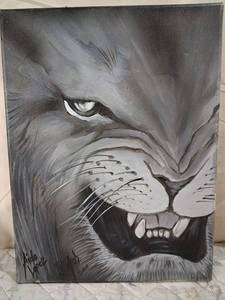 lot 178 image: Original Lion Portrait Canvas Painting