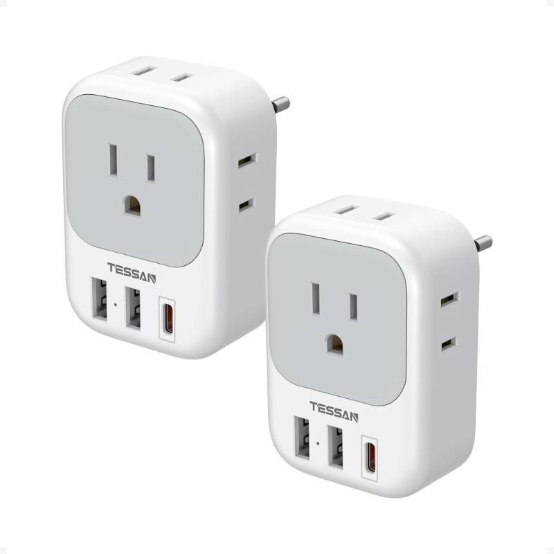 lot 1068 image: 2 Pack European Travel Plug Adapter, TESSAN Europe Power Converter 4 Outlets 3 USB(1 USB C PD 20W), Type C International Adaptor to Italy Spain France Portugal Iceland Germany, EU Travel Essentials&nbsp