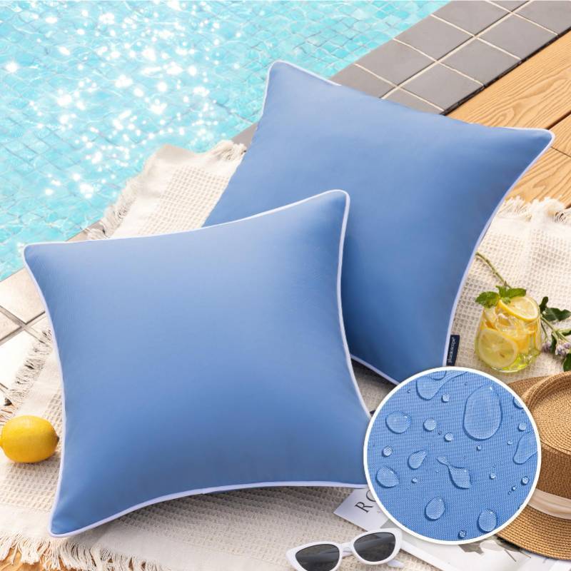 lot 1173 image: Phantoscope Pack of 2 Outdoor Waterproof Throw Pillow Covers Decorative Square Cushion Case Patio Pillows for Couch Tent, Foggy Blue 20x20 inches&nbsp&nbsp