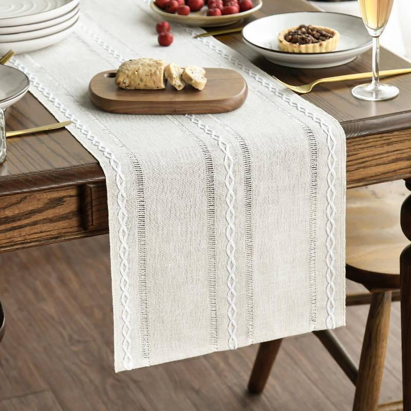 lot 1189 image: Artoid Mode Beige Rustic Cotton Linen Table Runner, Seasonal Embroidered Hollow Kitchen Dining Table Decoration for Home Party Decor 13x90 Inch&nbsp