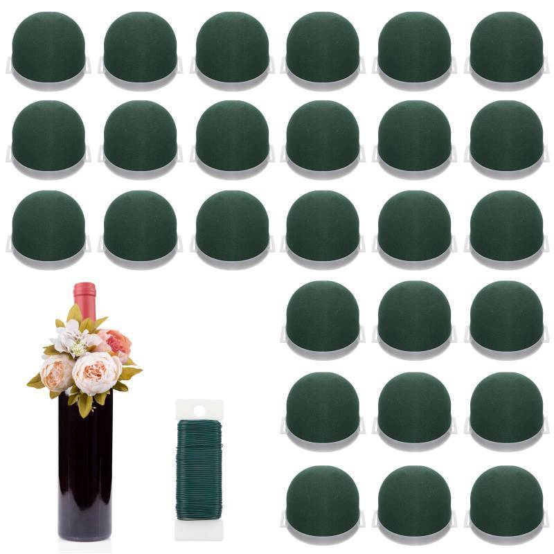 lot 1237 image: 24 Pcs Mini Floral Foam Holder Round Floral Foam with Green Arrangement Wire Arrangement Supplies for Table Wedding Wine Bottle Decor&nbsp&nbsp