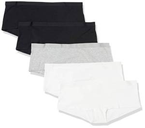 lot 2304 image: Amazon Essentials Womens Breathable Cotton Boyshort Underwear (Available in Plus Size), Pack of 5, BlackGrey HeatherWhite, 2X - Retail $11