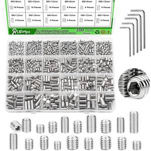 lot 2337 image: 310 Pcs Set Screw Assortment Kit 24 Size 304 Stainless Steel Metric (M3,M4,M5,M6,M8) Grub Screw, Set Screws for Bathroom Fixtures,Set Screw Assortment Kit - Retail $10
