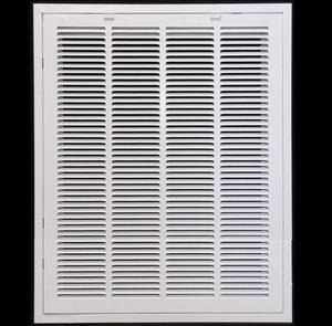 lot 2349 image: HVAC Premium 22 x 32 Duct Opening Steel Return Air Filter Grille, for 1-inch Filter, Removable Door, Flat Stamped HVAC Vent Cover Grille, Outer Dimensions 24.5 x 34.5 - Retail $120