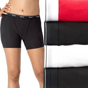 lot 2351 image: Hanes Womens Originals Mid-Thigh Boxer Brief Pack, Stretch Cotton Panties, Assorted, 4-Pack - Retail $14
