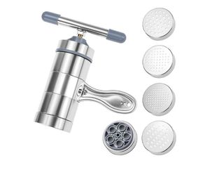 lot 2362 image: Newcreativetop Stainless Steel Manual Noodles Press Machine Pasta Maker with 5 Noodle Mould - Retail $18