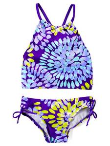 lot 2364 image: Kanu Surf Girls Big Daisy Halter Tankini Beach Sport 2-Piece Swimsuit, Purple, 14 - Retail $9