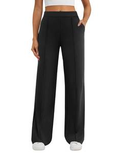 lot 2370 image: DLOODA Womens Dress Work Pants Business Casual Slacks Stretchy Wide Leg Trousers with Pockets High Waist Pull On Black medium  - Retail $19