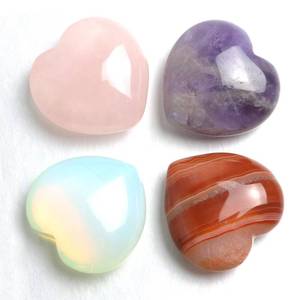 lot 2375 image: 4Pcs Healing Crystals and Heart Stones, Amethyst Rose Quartz Opal Agate Crystal Set Bulk, Polished Love Worry Stones Palm Pocket Stone Reiki Meditation 1.2 Pink Heart Anxiety Relief Gifts for Women - Retail $10