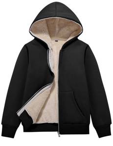 lot 2381 image: Flygo Unisex Boys Girls Fleece Jacket Hoodie Sherpa Lined Zip Up Hooded Sweatshirt Kids Winter Jackets(Black-M) - Retail $48