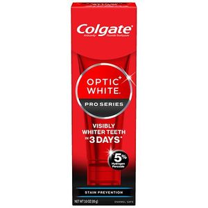 lot 2396 image: Colgate Optic White Pro Series Stain Prevention Hydrogen Peroxide Whitening Toothpaste  Mint  3 oz Tube - Retail $20