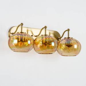 lot 2415 image: Wrlmfy 23 Brushed Gold Vanity Light Stained Amber Hammered Glass Wall Sconce 3-Light Brass Wall Lamp for Hallway Living Room Stairwell Bathroom Over Mirror - Retail $115