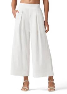 lot 2427 image: Willit Womens Linen Pants Wide Leg Casual Beach Summer Pants Palazzo Lounge Pants with Pockets White L - Retail $37