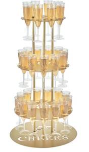 lot 2435 image: Oftest Metal Champagne Flute Holder Stand for Party 3-Tier Champagne Tower Display Holds 32 Glasses, Champagne Stand Holder for Wedding, Event, Celebration (Gold) - Retail $60
