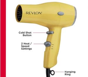 lot 2441 image: REVLON Compact Hair Dryer  1875W Lightweight Design, Perfect for Travel, (Yellow), Plastic - Retail $18