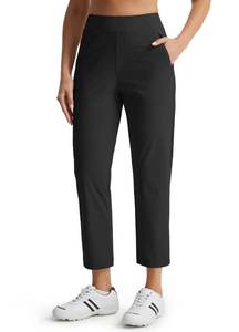 lot 2472 image: Libin Womens Golf Pants Stretchy Travel Dress Pant High Waisted Zipper Pockets Straight Leg Soft Work Lightweight, 25 Black M - Retail $37