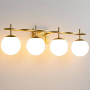 lot 2475 image: AIJIASI Bathroom Light Fixtures, 4-Light Brushed Gold Bathroom Vanity Lights Over Mirror, 30.7 Inch Modern Vanity Lighting with Milky White Glass Globe Shade Wall Sconce Lighting Bath - Retail $126