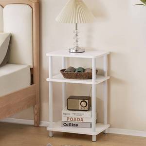 lot 2478 image: Apicizon 3 Tier End Table, Side Table with Storage Shelf, Small Wooden Table, Nightstand Bedside Table for Small Spaces, Bedroom, Living Room, Easy Assembly, White - Retail $33