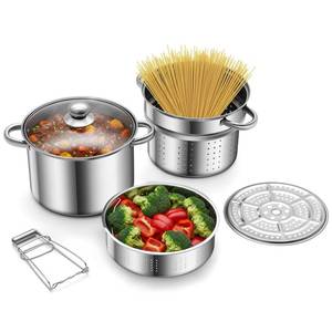 Sawysine Stainless Steel Pasta Pot 6-Piece 10 Quart Cooker Steamer Stock Pot Cookware Set Multipots with Strainer Insert for Home Kitchen - Retail: $60