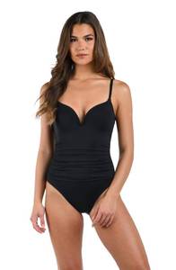lot 2487 image: La Blanca Womens One Piece Swimsuit V-Wire Lingerie Tumnmy Control One Piece, Black, 4 - Retail $95