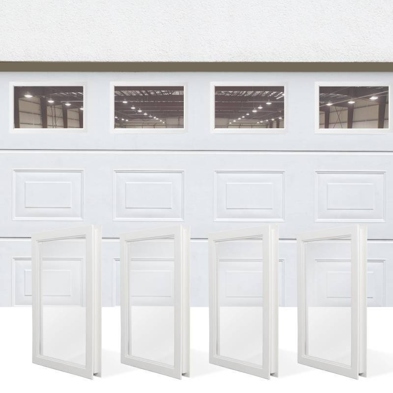 lot 1386 image: NeatiEase 4 Pcs Garage Door Windows, Replacement Vinyl Windows Inserts Kit with UV Resistant Resin Glass for Exterior Garage Doors (Clear Design) - Retail $116