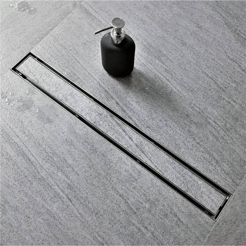 lot 1385 image: Neodrain 48-Inch Linear Shower Drain with Tile Insert Grate,Brushed 304 Stainless Steel Rectangle Shower Floor Drain, Linear Drain with Leveling Feet, Hair Strainer - Retail $97