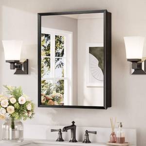 lot 1337 image: Keonjinn Black Medicine Cabinet Mirror 20 x 26, Assembly Needed, Bathroom Medicine Cabinet with Mirror, Beveled Framed, Surface Wall-Mounted or Recessed, Shelves Adjustable - Retail $130