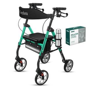 lot 1340 image: Cosydora Rollator Walkers for Seniors with Seat, 13.6 Lbs Ultra Lightweight Foldable Rolling Walker, 350Lbs Heavy Duty Aluminum, 8 All Terrain Wheels, Dual Adjustable Height, Shimmer Green - Retail $130