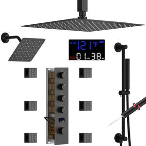 AYIVG Matte Black Thermostatic Dual Rainfall Full Body Shower System with 2 In 1 Hand shower Wand Adjustable Slide Bar 12 Inch and 8 Inch Rain Shower Head 6 Jets Temperature Display Shower Faucet Set - Retail: $583