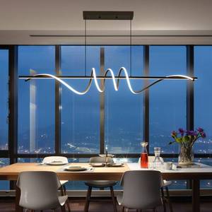 lot 1363 image: Matven Modern Ceiling Chandelier Light, Acrylic Anti Flicker Pendant Lamp with Remote Control Dimmable 3 Color Mode &amp Brightness (Warm Cool Neutral Light) for Kitchen Bar, Black,57IN - Retail $170