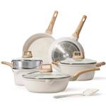 CAROTE Pots and Pans Set Nonstick, White Granite Induction Kitchen Cookware Set, 10 Pcs Non Stick Cooking Set w/Frying Pans & Saucepans(PFOS, PFOA Free) - Retail: $120
