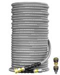 KARHDIR Pressure Washer Hose 200FT 3/8" for Cold and Hot Water 212°F, with Swivel Quick Connect, 4500PSI Kink Resistant Grade Steel Wire Braided, Power Washer Hose With 2pcs M22-14mm Adapter - Retail: $216
