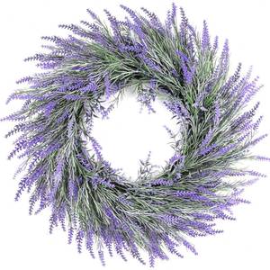lot 2321 image: HUZIYAHAN Spring Summer Lavender Door Wreath 21Inch Front Door Wreath All Seasons Wreaths Purple Artificial Lavender Wreaths for Outdoor Outside Indoor Window Home Rustic Farmhouse Decorations