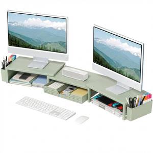 lot 2325 image: OPNICE Desk Organizers and Accessories, Dual Monitor Stand Riser with Drawer and 2 Pen Holders, Desk Shelf Metal Computer Monitor Stand for Office Workspace Organizers, Desktop Organization (Green Metal)