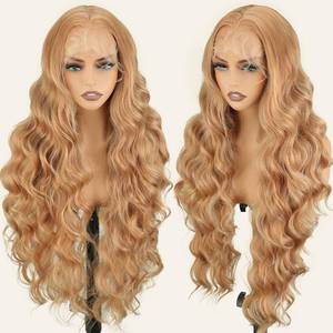 lot 2326 image: SOKU Strawberry Blonde 13x6 Lace Frontal Wig 32 Inch Body Wave Pre Plucked with Baby Hair Transparent Swiss Heat Friendly Synthetic Honey Blonde Lace Front Wigs for Women Christmas Gift