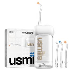 lot 2327 image: usmile C10 Portable Water Flosser for Travel 95-Day Battery, 4 Modes, 360° Nozzle, 180ml Tank, IPX7 Waterproof, Dentist-Recommended for Braces, Implants &amp Sensitive Gums (White)