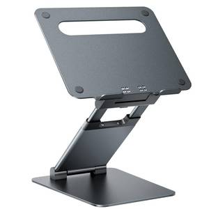 lot 2331 image: Nulaxy Height Adjustable Laptop Stand for Desk, Dual Foldable Aluminum Computer Riser, Pull Out Design Ergonomic Sit to Notebook Holder Convertor, Compatible with All 10-17 Laptops, Tablets, Gray
