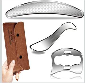 lot 2339 image: 3 in 1 Stainless Steel Muscle Scraper Tools Set,Scraping Massage Tools for Physical Therapy,Derma Edge Massage Tool & GuaSha Massage Scraper Tool,IASTM Tools,Guasha Tool for Body