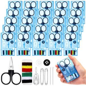 lot 2350 image: Knitgrip 25 Boxes Mini Travel Sewing Kit Quick Fix Sewing Kits Bulk Basic Portable Pre Threaded Needle Emergency Repair Tool for Adults DIY Handcraft Wedding Gifts Beginner Traveler Home Hotel (Blue)