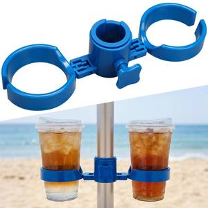 lot 2363 image: Yinkin 2 Pack 8 x 3 Inch Beach Umbrella Cup Holder to Hold 4 Cups for Beach, Patio, Garden, Swimming Pool Easy Install Sand Umbrella Cup Holder, Blue