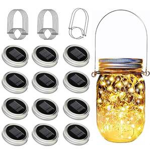 lot 2365 image: yeuago 12 Pack Solar Mason Jar Lid Lights - 30 LED Firefly Fairy String Lights, Waterproof Outdoor Solar Lights with Hangers for Regular Mouth Jars (No Jars Included)