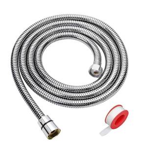 lot 2374 image: Blissland Shower Hose Extra Long 90 Inches Brushed Chrome Handheld Shower Head Hose with Brass Insert and Nut - Lightweight and Flexible