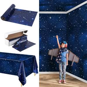lot 2377 image: Kochorie 100 Ft X 54 Inch Space Galaxy Tablecloth Roll with Cutter Box Disposable Plastic Blue Galaxy Table Cloth Starry Night Wall Backdrop for Space Star Theme Birthday Baby Shower Party Decorations