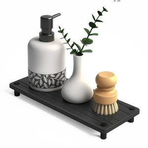 lot 2381 image: Quick Dry Sink Caddy Kitchen Sink Organizer, Water Absorbing Stone Tray for Sink, Stone Drying Tray, Diatomite Faucet Mat & Protector, Dispenser Sponge Holder, Stone Soap Tray for Bathroom Counter
