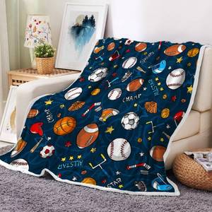 lot 2397 image: Sports Fan Fleece Throw Blanket for Men, Women and Kids - Basketball, Baseball, Football, Soccer Theme - Cool Blanket for Boys and Children - 60x70 Inch, Blue