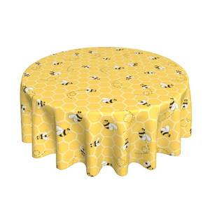 lot 2400 image: GOLIANDA Bee Tablecloth 60 Inch Round, Bee Kind Yellow Table Cloth Honeycomb Decorations Spring Summer Round Table Cover Polyester Washable Tablecloths for Party Picnic Kitchen Dinner Decor Outdoor