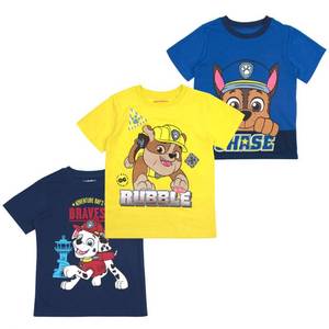 lot 2401 image: Paw Patrol Nickelodeon Boys 3 Pack Short Sleeve T-Shirt for Toddler and Big Kids Blue 3T